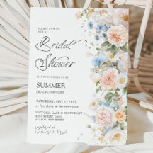 Chic Pastel Blush White Blue Floral Brautparty