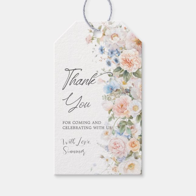 Chic Pastel Blush White Blue Floral Brautparty Geschenkanhänger (Vorderseite)