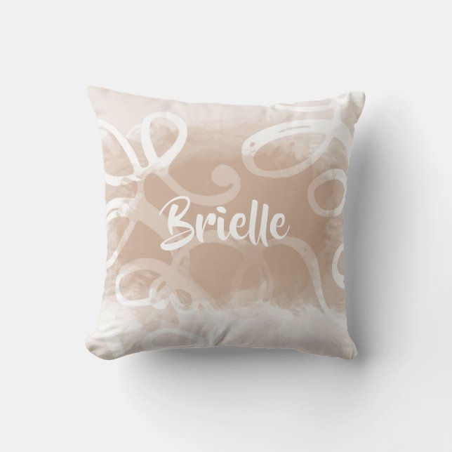 Chic Pastel Braun Aquarellfarben Wirbel mit Namen Kissen (Vorderseite)