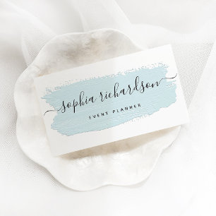 Chic Pastel Brush Stroke Light Blue on White Visitenkarte