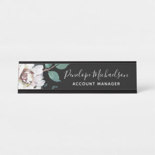 Chic Pastel Floral mit Name und Titel Schreibtischnamensplakette