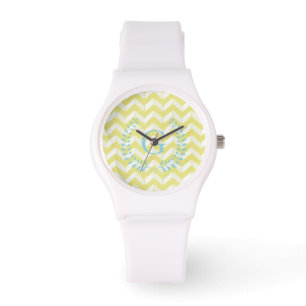 Chic Pastel Gelb Aquamarine Zickzack Custom Monogr Armbanduhr