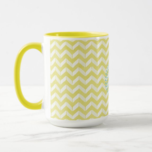Chic Pastel Gelb Aquamarine Zickzack Custom Monogr Tasse (Links)