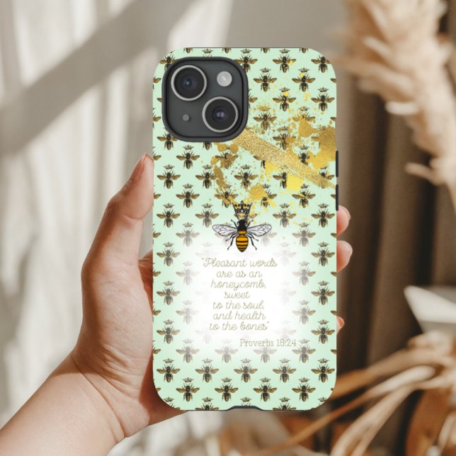 Chic Pastel Green Gold Bee Matrix Scripture  Case-Mate iPhone Hülle (Von Creator hochgeladen)