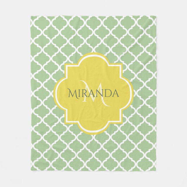 Chic Pastel Green Quatrefolie Gelbe Bezeichnung Mo Fleecedecke (Vorderseite)