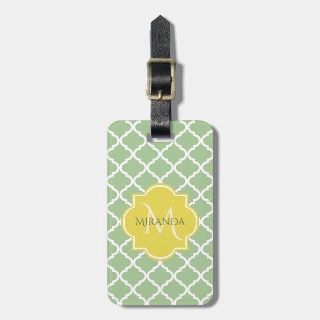 Chic Pastel Green Quatrefolie Gelbe Bezeichnung Mo Gepäckanhänger (Vorderseite vertikal)