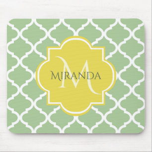 Chic Pastel Green Quatrefolie Gelbe Bezeichnung Mo Mousepad
