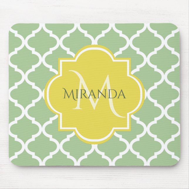 Chic Pastel Green Quatrefolie Gelbe Bezeichnung Mo Mousepad (Vorne)