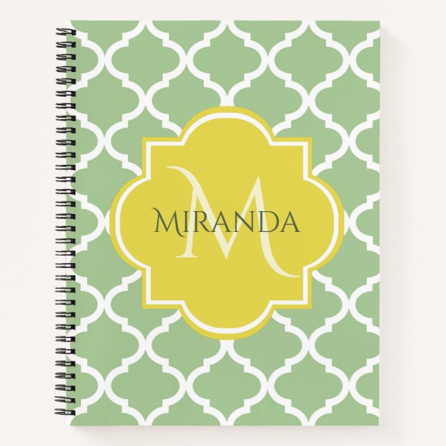 Chic Pastel Green Quatrefolie Gelbe Bezeichnung Mo Notizbuch (Vorderseite)