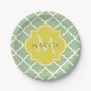 Chic Pastel Green Quatrefolie Gelbe Bezeichnung Mo Pappteller