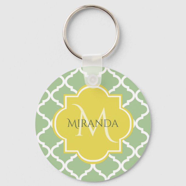 Chic Pastel Green Quatrefolie Gelbe Bezeichnung Mo Schlüsselanhänger (Vorderseite)