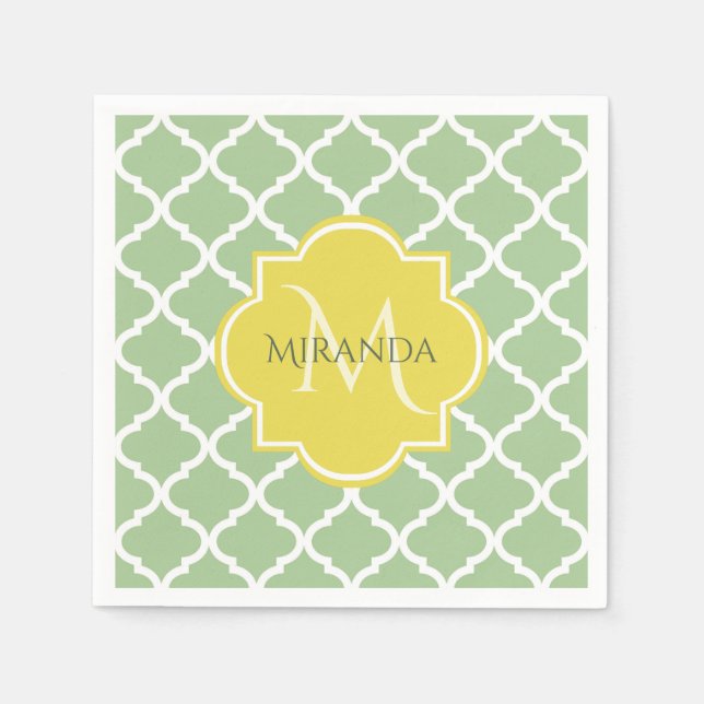 Chic Pastel Green Quatrefolie Gelbe Bezeichnung Mo Serviette (Vorderseite)