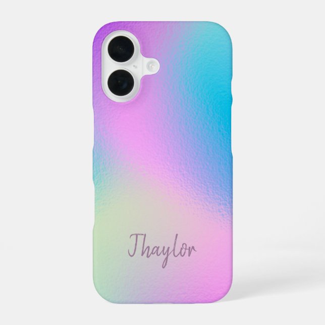 Chic Pastel Holographic Personalized Name iPhone 16 Hülle (Rückseite)
