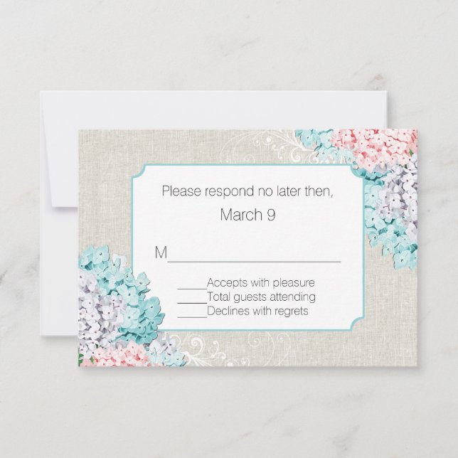 Chic Pastel Hydrangeas Wedding Response Card RSVP Karte (Vorderseite)