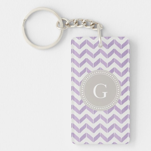 Chic Pastel lila grau Zickzack Monogramm Schlüsselanhänger (Vorderseite)