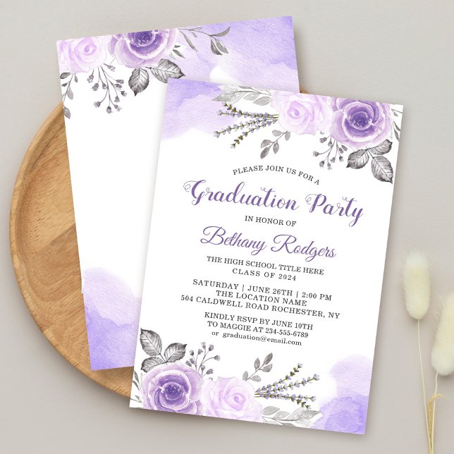 Chic Pastel Lila Rose Garden Graduation Party Einladung (Von Creator hochgeladen)