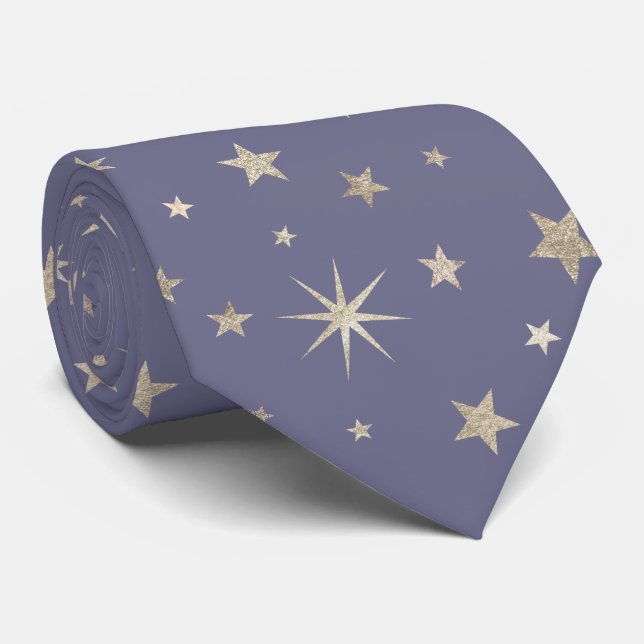 Chic Pastel Lila Silver Stars Monogramm Krawatte (Gerollt)