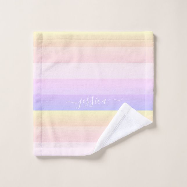 Chic Pastel lila Strip Skriptname Waschlappen (Waschlappen)