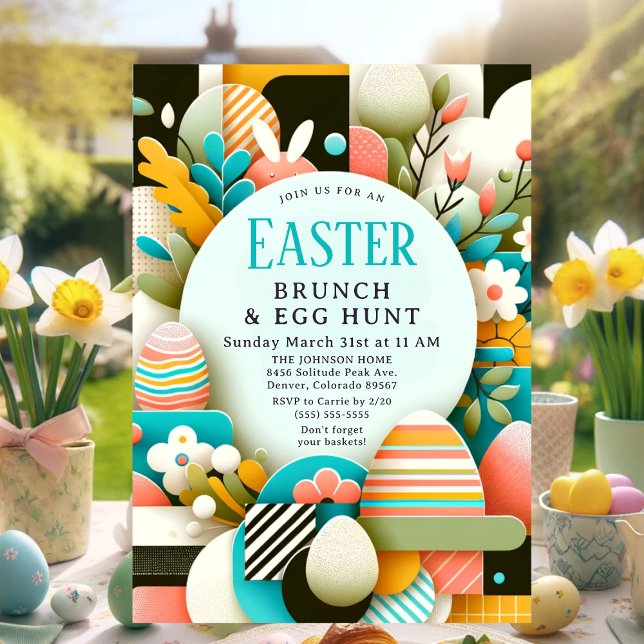 Chic Pastel Moderner Ostern Brunch & Eierjagd Einladung (Modern Easter Brunch & Egg Hunt Invitation)