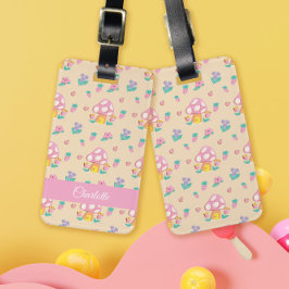 Chic Pastel Mushroom Strawberry Muster Creme Gepäckanhänger