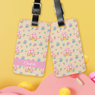 Chic Pastel Mushroom Strawberry Muster Creme Gepäckanhänger