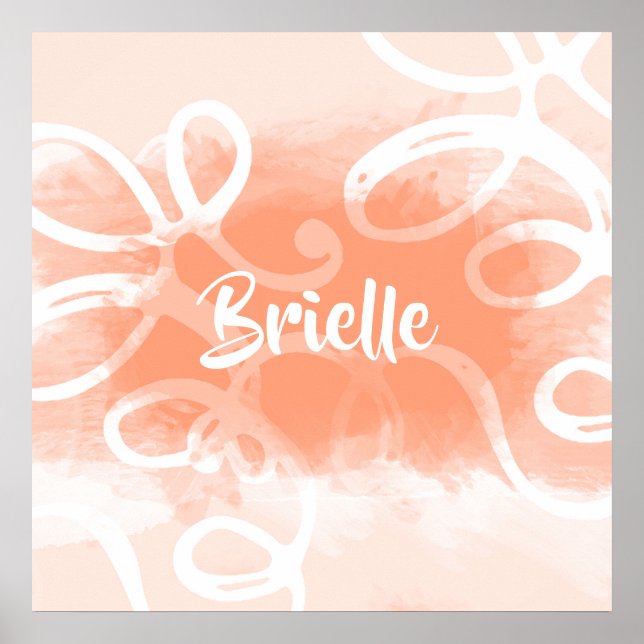 Chic Pastel Orange Wirbel mit Namen Poster (Vorne)