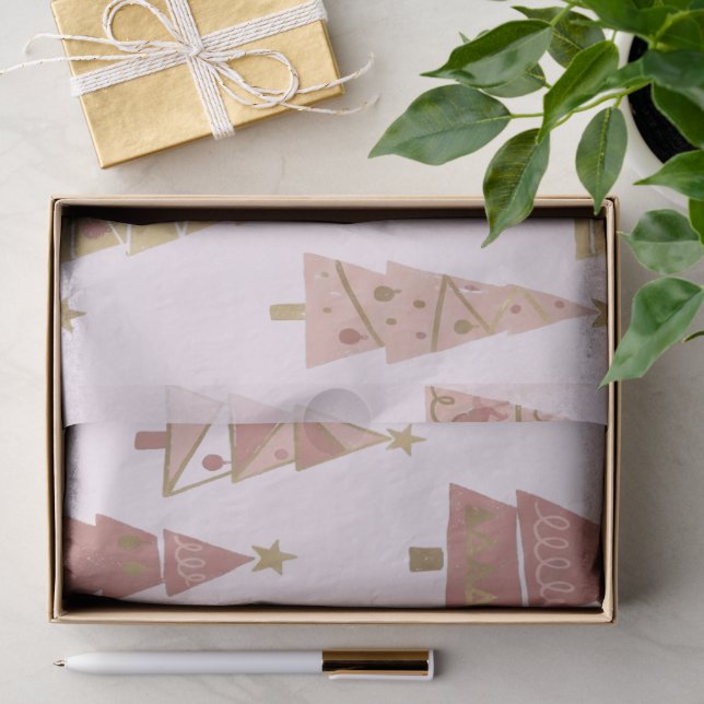 Chic Pastel Pink and Gold Christmas Tree Seidenpapier (Geschenk)