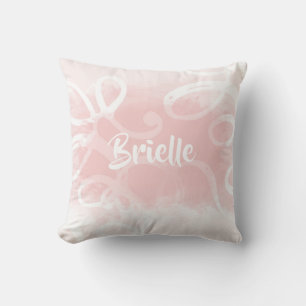 Chic Pastel Pink Aquarell Wirbel mit Namen Kissen
