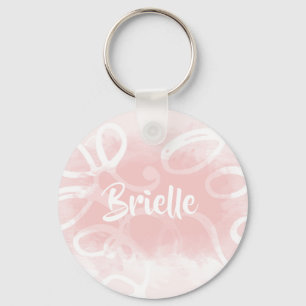 Chic Pastel Pink Aquarell Wirbel mit Namen Schlüsselanhänger
