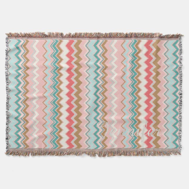 Chic Pastel Pink Minze Zickzack benutzerdefinierte Decke (Vorderseite)