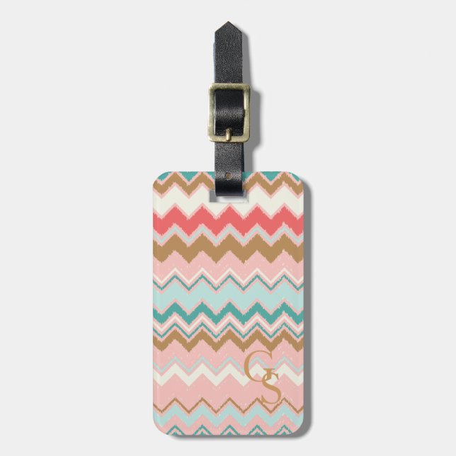 Chic Pastel Pink Minze Zickzack benutzerdefinierte Gepäckanhänger (Vorderseite vertikal)