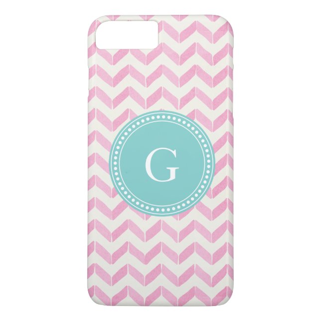 Chic Pastel Pink & Minze Zickzack Monogramm Case-Mate iPhone Hülle (Rückseite)
