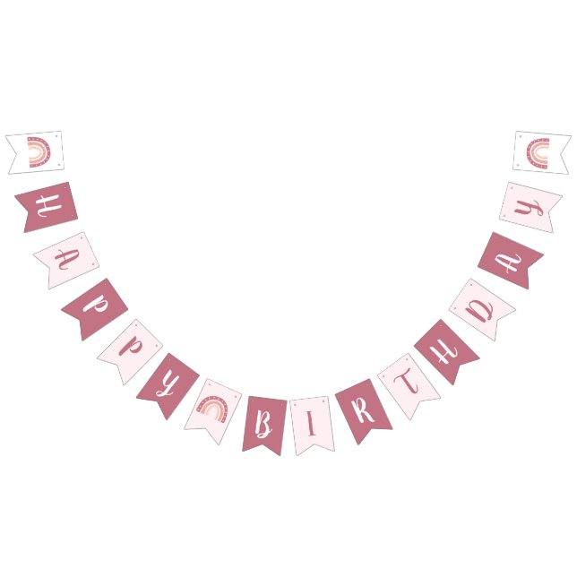 Chic Pastel Pink Rainbow Happy Birthday Wimpelkette (Alle)
