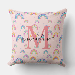Chic Pastel Pink Rainbow Heart Monogram Kissen