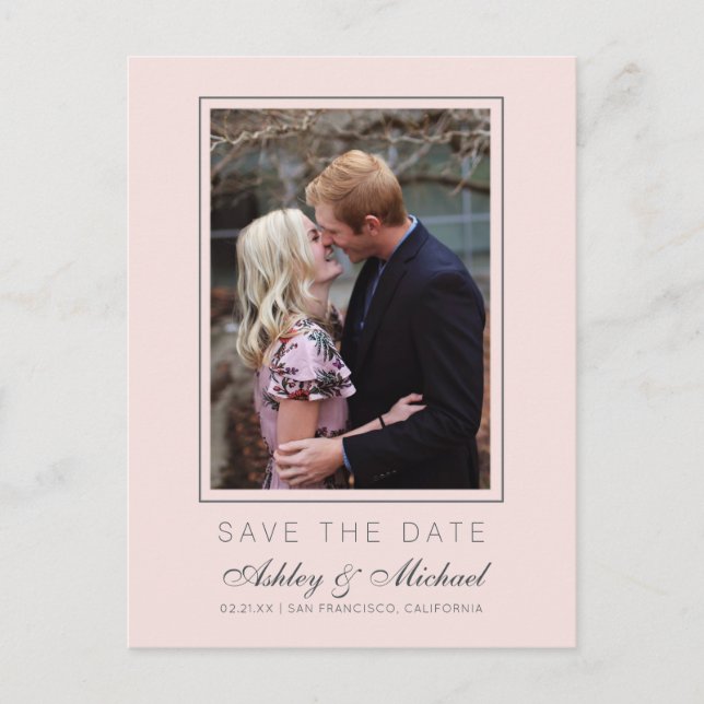 Chic Pastel Pink Save the Date Verlobung Foto Ankündigungspostkarte (Vorderseite)