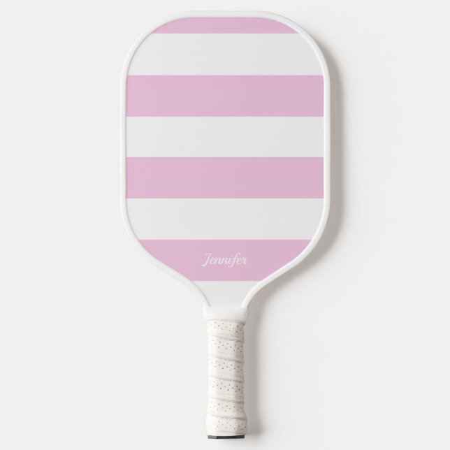 Chic Pastel Pink Streifen Personalisiert Streifen Pickleball Schläger (Vorderseite)
