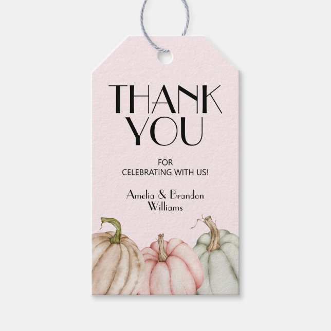 Chic Pastel Pumpkins Pink Girl Baby Dusche Geschenkanhänger (Vorderseite)