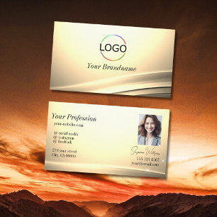 Chic Pastel Silk Cream Curved Deco Logo und Foto Visitenkarte