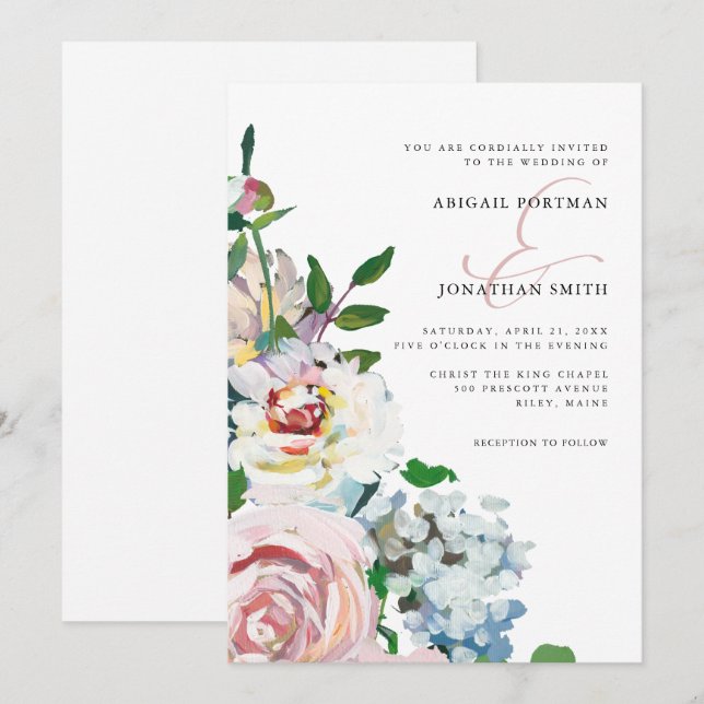 Chic Pastel Watercolor Blumenblume Hochzeit Einladung (Vorne/Hinten)
