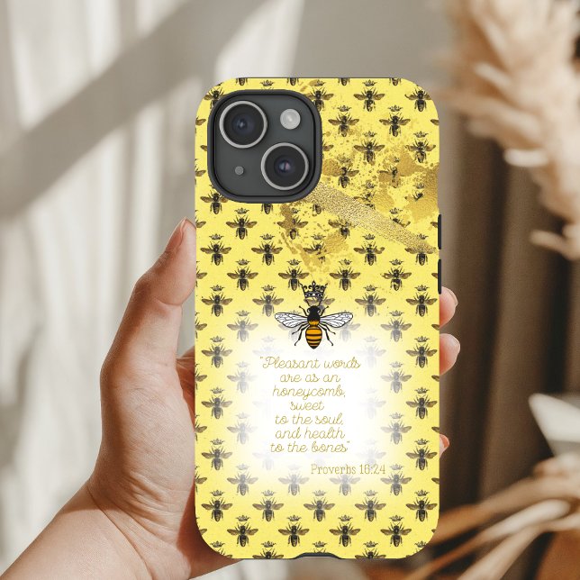 Chic Pastel Yellow Gold Bee Grid Bible Queen Bee Case-Mate iPhone Hülle (Von Creator hochgeladen)