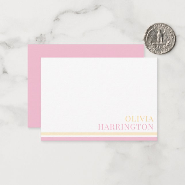 Chic Pastel Yellow Pink Strip Border Mitteilungskarte (Vorderseite/Rückseite Beispiel)