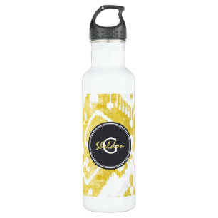 Chic pastellgelb und grau-kat-Stammmuster Trinkflasche
