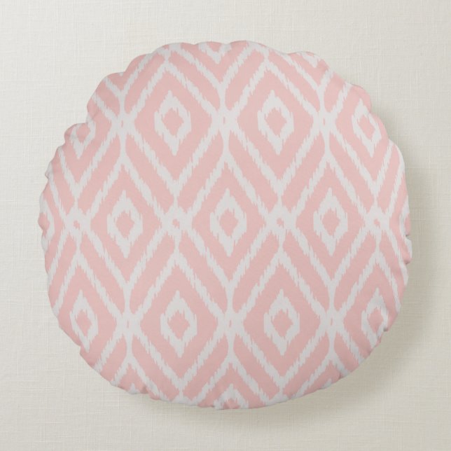 Chic pastellrot Rosa Rautenmuster Rundes Kissen (Vorderseite)