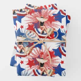 Chic Patriotic Stars Fireworks Pinup Geschenkpapier Set