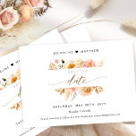 Chic Peach and Cream Floral Wedding Save the Date<br><div class="desc">Elegante Hochzeitskarte mit erlesenen Aquarellfarben, Blumendetails in einer schönen Mischung aus Pfirsich, Rost und Creme. Zurück in Leerzeichen, aber wenn nötig, können Sie "dieses Design weiter anpassen" und alle anderen Details hinzufügen, die Sie möchten, oder ändern Sie die weiße Hintergrundfarbe zu einer anderen Farbe, um Ihr Thema Anzug. Dieses gleiche...</div>