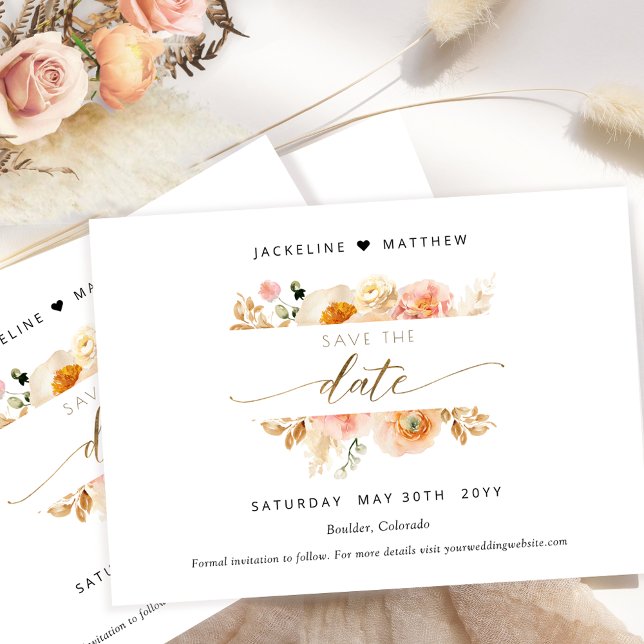 Chic Peach and Cream Floral Wedding Save the Date (Von Creator hochgeladen)