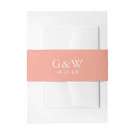 Chic Peach and White Monogram with Weddate Einladungsbanderole