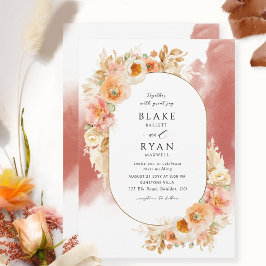 Chic Peach Blush Cream Rust Orange Oval Wedding Einladung
