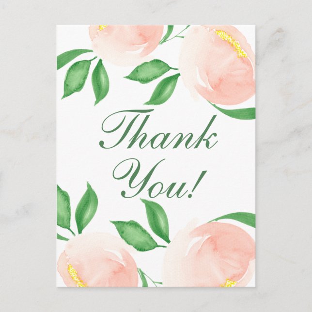 Chic Peach Blush Floral Vielen Dank Postkarte (Vorderseite)
