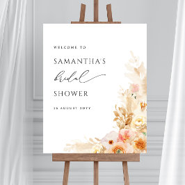Chic Peach Cream Floral Brautparty Begrüßungszeich Poster